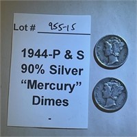 1944-P&S 90% Silver "Mercury" Dimes