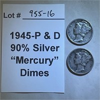 1945-P&D 90% Silver "Mercury" Dimes