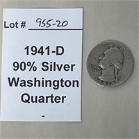 1941-D 90% Silver Quarter