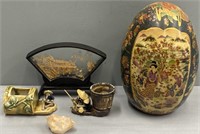 Geisha Egg; Porcelain Figures, & Cork Diorama