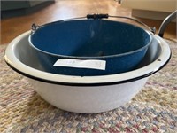 Enamelware Basin with Agateware Pail