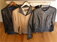 (3) Women's Leather Coats - Various Sizes