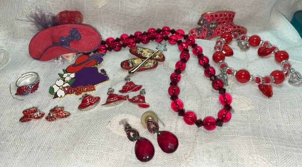 Lot Various Red Hat Society Jewelry