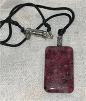 Natural Red Stone Necklace with Black Cord