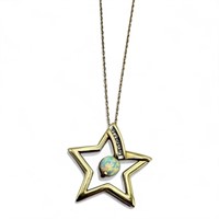 10K Gold Opal & Diamond Pendant & Chain