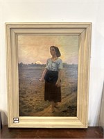 Woman in field oil on board