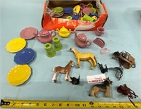 Child's Dishes & Toy Horses