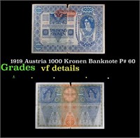 1919 Austria 1000 Kronen Banknote P# 60 Grades vf