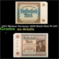 1922 Weimar Germany 5000 Mark Note P# 81C Grades A