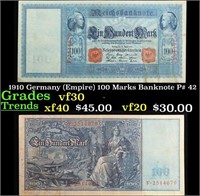 1910 Germany (Empire) 100 Marks Banknote P# 42 Gra