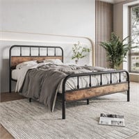 Full Size Metal Bed Frame with Rustic Vintage