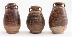 Antique Ceramic Double-Handled Bottle Vases, 3
