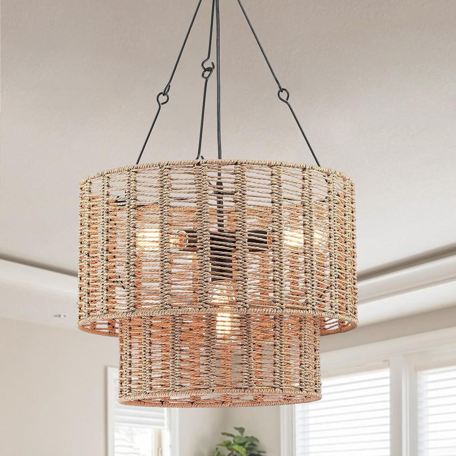 $139  4-Light Rattan Pendant, 19.6' Dia, Beige