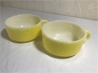 Pair of Vintage Yellow Glasbake Soup Bowls