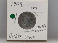 1909-O 90% Silver Barber Dime