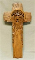 Carved Christ Mask Oak Hanging Cross.