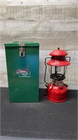 Vintage 1961 Coleman Red Lantern In Metal Carrying