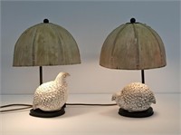 PAIR OF QUAIL HEAVY STONEWARE  TABLE LAMPS