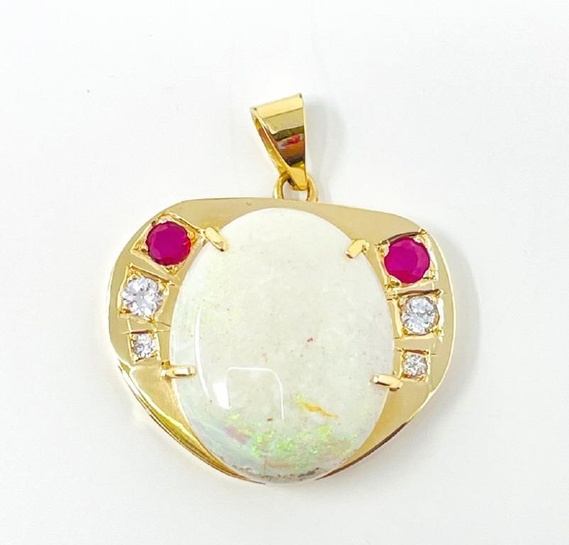 Opal, Ruby and Sapphire Pendant