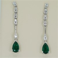 18Kt gold emerald and diamond drop earrings