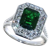 Emerald Cut 3.02 ct Emerald & VS Lab Diamond Ring