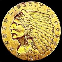 1911 $2.50 Gold Quarter Eagle CHOICE AU