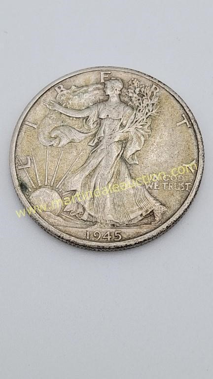1945 D Walking Liberty Half Silver Dollar
