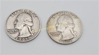 2) 1961 D Washington Silver Quarters