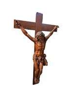 18th C. Large, French Carved Wood Crucifix (8 ft)