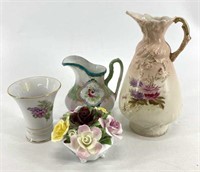 Tray- Misc. Porcelain China Pitchers, Vase, etc.