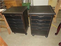 (2X) WOOD BLACK PAINTED 5 DRAWER ROLLING CABINETS