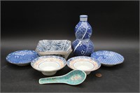 7 Blue & White Takahashi & Asian Porcelain Dishes