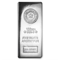 100 Oz .9999 Silver Bar - Royal Canadian Mint