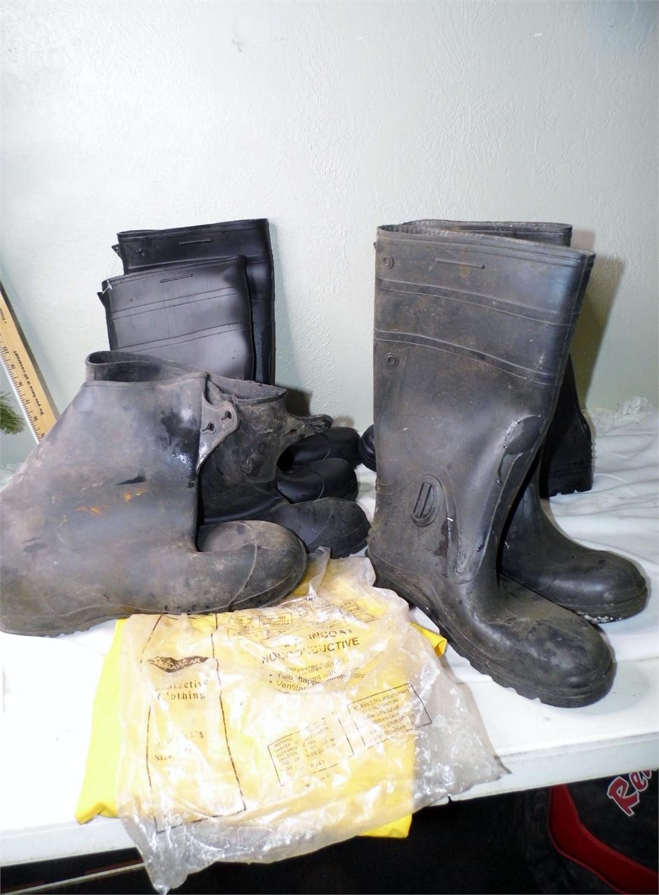 4 Pr Rubber Boots  & 1 Rain Suit