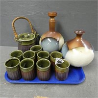Stoneware Pottery Teapot Set & Vases