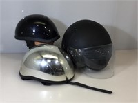 3 helmets, 2 half lids & 1 full face, size (m)