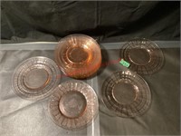 Pink Block Optic Depression Glass 12 8" Plates
