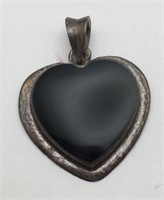 Sterling Silver Onyx Stone Heart Pendant