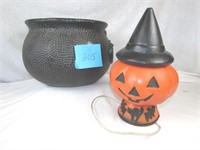 Pumpkin Witch Blow Mold - Plastic Cauldron Kettle