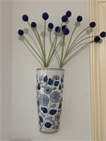 Blue Floral White Ceramic Wall Hanging Vase