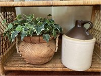Stoneware Jug with Artificial Floral Arrangement