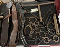 Old tooled leather studded cinches chains horshoes
