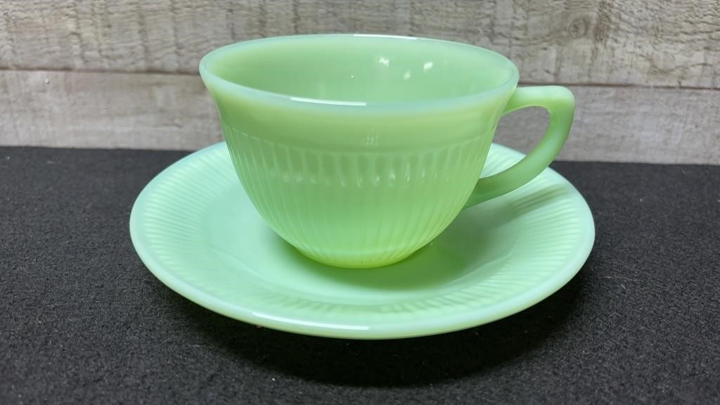 Vintage Jadeite Oven Ware Fire King Cup & Saucer M