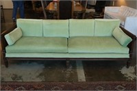 1970s Pale Green Velvet Sofa w/Cane Ends