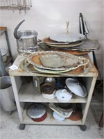 LOT OF MISC COLLECTIBLE KITCHENWARE AND SHELVING