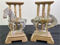 Hand Painted Plaster & Wood Horse Bookends (2)
