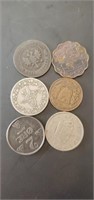 6 - foreign coins including an Egyptian coin