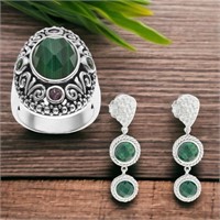 Green Sapphire Earrings & Chrom Diopside Ring