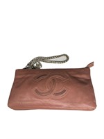 CC Brown Leather Silver Chain Wristlet