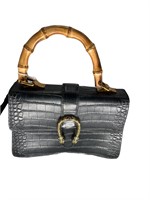 GG Black Croc Embossed Leather Top Handle Bag